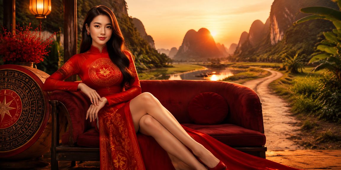 Phụ nữ áo dài tại Ninh Bình đăng ký nhận thưởng trên điện thoại trong không gian yên tĩnh